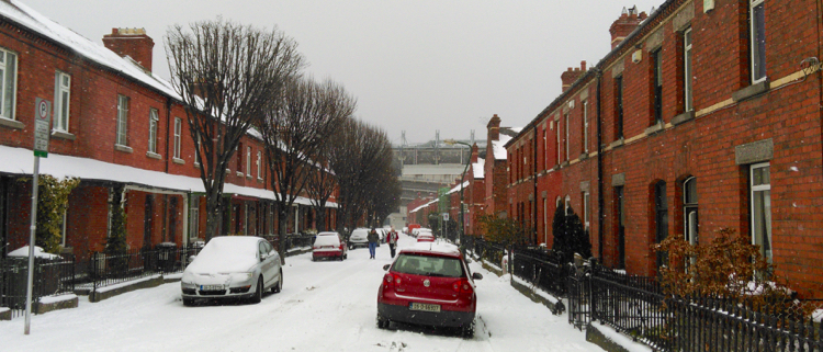 Snowy Dublin streets